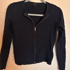 Ann Taylor Black Textured Knit Zip Up Cardigan